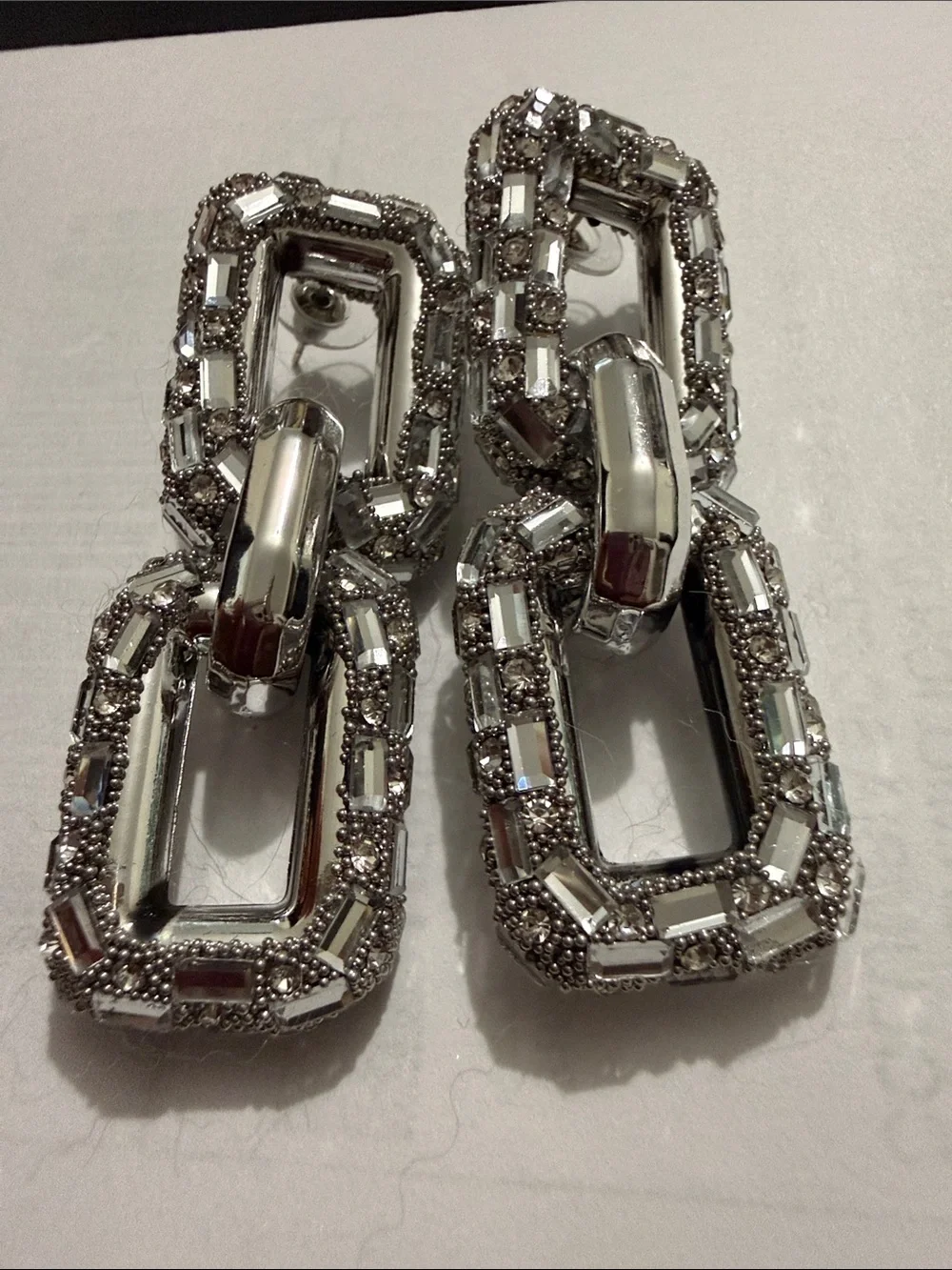 Fashion Crystal Link Drop Earrings - Silver Tone - Picture 1 of 4